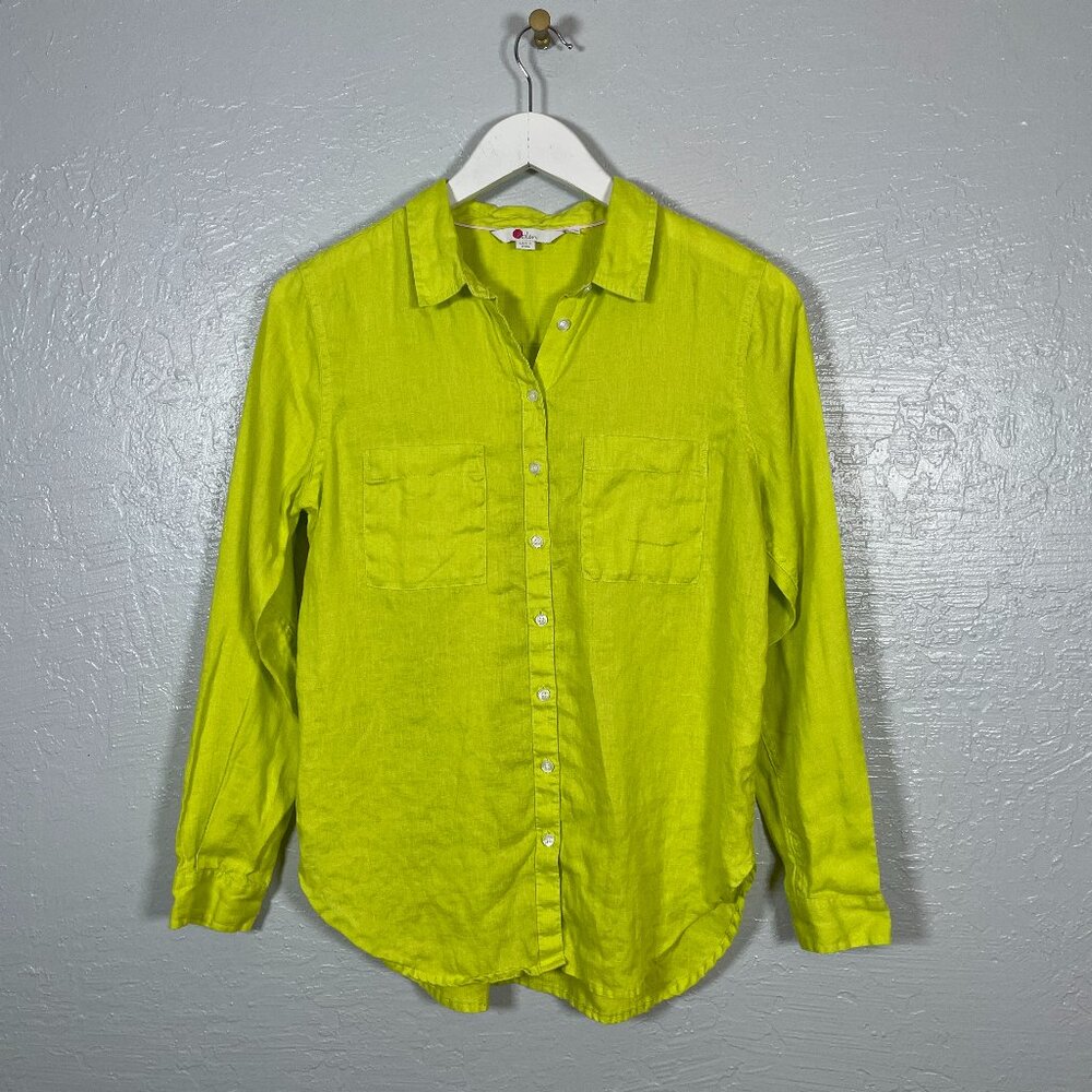 Boden Women 4R Chartreuse Green Yellow Linen Blouse Button Front Long Sleeve